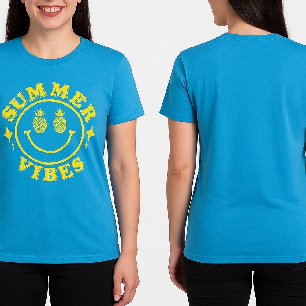 Bella + Canvas Size XL Blue and Yellow Summer Vibes Tee NEW